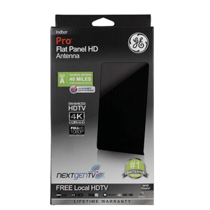 General Electric Flat Panel Indoor HDTV Antenna, 40-mile Range, VHF 1080P 4K, Black, 48283