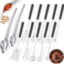 Patelai 12 Pcs Candy Dipping Tools Set Included 10 Chocolate Dipping Fork Spoons and 2 Stainless Steel Culinary Decorating Spoons Chef Art Pencil for Decorative Plates