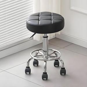Rayyl Rolling Stool with Wheels Classic PU Leather - 400lb Capacity with Quiet Wheels, 360 Swive Adjustable Height, Ultra-Comfort Seat, for Salon Tattoo Work Home SPA Shop Use (Black)