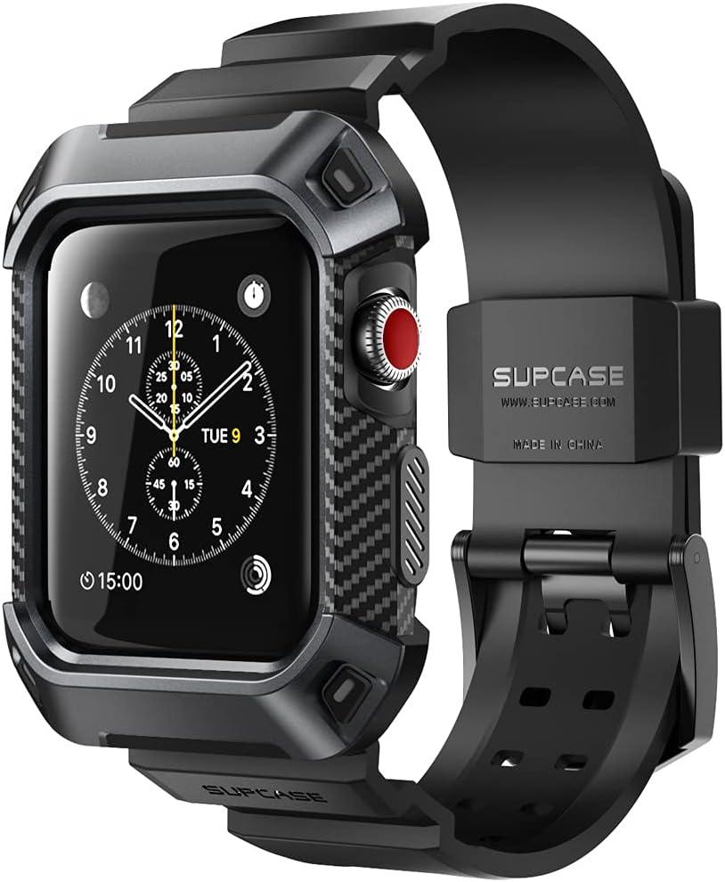 SUPCASE [Unicorn Beetle Pro] Case for Apple Watch 3 [42mm], Rugged Protective Case with Strap Bands for Apple Watch Series 3/2/1 (Black)
