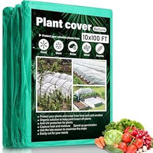 Berlune Plant Covers Freeze Protection Frost Blankets Plant Covers for Winter Protection Frost Cloth Floating Row Cover for Outdoor Garden Raised Bed Frost Snow Protection (Green, 10 ft x 100 ft)