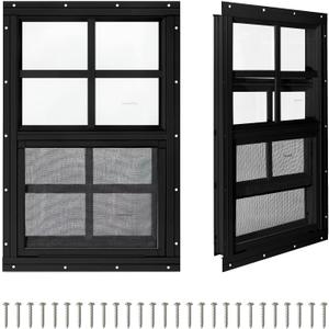 COLORPAPA 2 Pack Shed Windows,24" x 36" Small Sliding Windows,Flush Mount Windows with Tempered Glass and Fiberglass Screen for Shed, Chicken Coop, Playhouse, Household, Garage, Barns (Black)