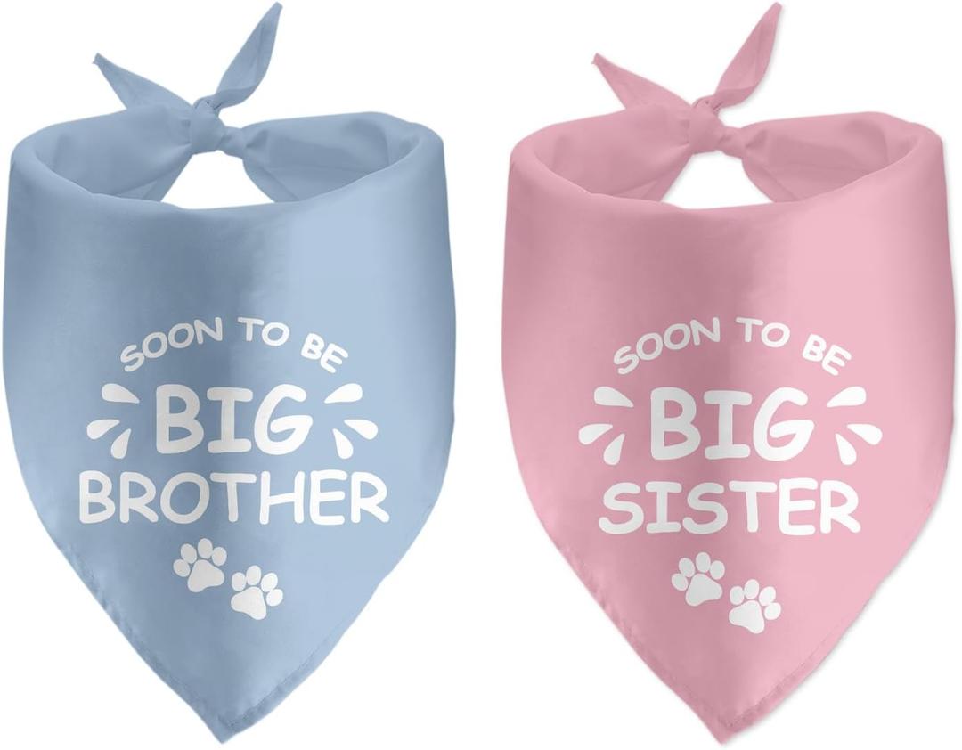 2 Pack Soon to Be Big Sister Brother Gender Reveal Baby Announcement Dog Bandana for Dogs Pet Accessories Dog Pet Lovers Pregnancy Ideas,  Neck Size 20 Inches