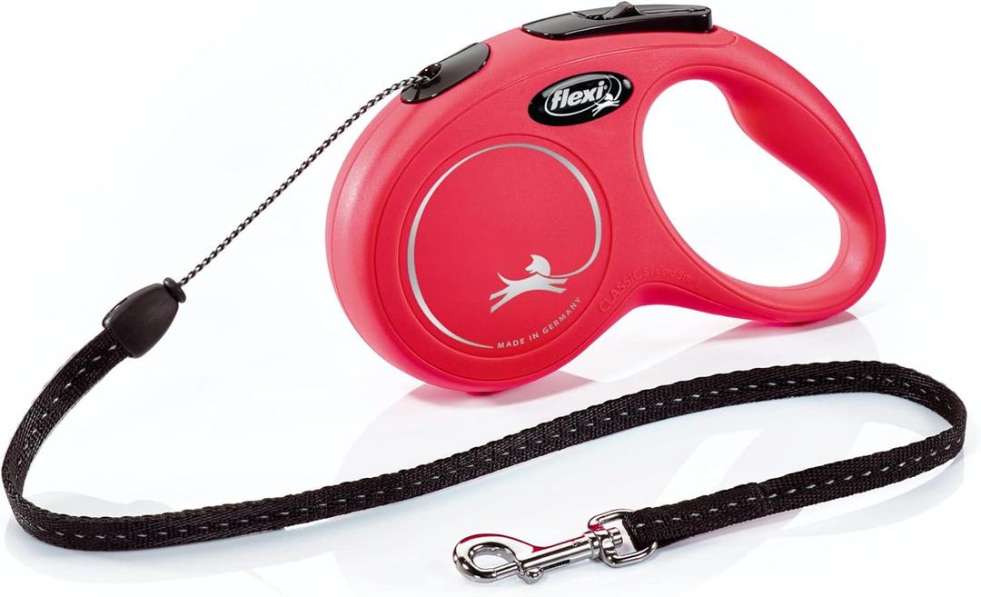 FLEXI New Classic Cord Retractable Dog Leash for Small Dogs up to 26 lbs.  16 ft., Red | Tangle-Free Pet Walking Leash with One-Handed Brake, Pause, Lock | German Quality Product