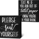 Jetec 2 Pieces Farmhouse Bathroom Signs Decor Wooden Box Sign Funny Bathroom Wall Art Rustic Wood Plaque Please Seat Yourself Decor for Home Restroom(Black)
