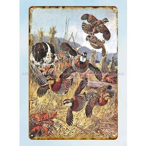 Pzecaru Retro Metal Tin Sign Hunt Hunting Quail In Corn Field Dog Poster Vintage Metal Plaque Wall Decor Gift For Bathroom Restaurant Bedroom Cafe School Farm 12x16 Inch