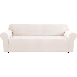H.VERSAILTEX Stretch Couch Covers for Sofa 1 Piece Slipcovers for Couches and Sofas 3 Seater Couch Cover Feature Thick Checked Jacquard Fabric with Elastic Bottom(Large Sofa 90"-100" Wide, Ivory)