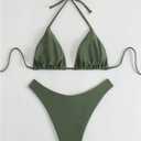 GORGLITTER Women's High Waisted Thong Bikini Set Halter Triangle Tie Back Swimsuit Bathing Suit (Green, XL)