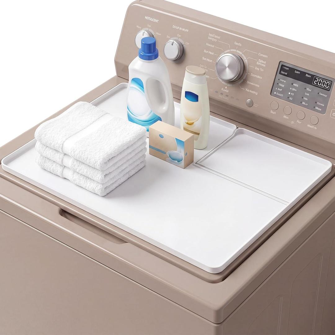 Dryer Top Protector Mat with Lint Trap Hole Cut Out, Silicone Washer and Dryer Covers for Top, 26 x 18 Inch Waterproof Laundry Room Organizer, Heat Resistant Non-slip Guard(White)