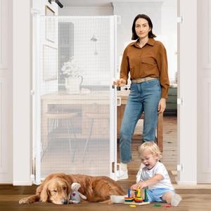 65' Extra Tall Baby Gate Retractable Pet Gate Indoor/Outdoor, 55' Wide, White, PVC Mesh, Wall Mount
