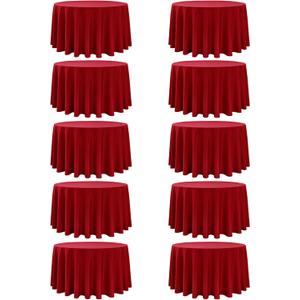 10-Pack Red Round Tablecloths, 108 Inches, Stain-Resistant Polyester for 4-5 Ft Round Tables - Washable Table Covers for Weddings, Banquets, Birthday Parties, Events