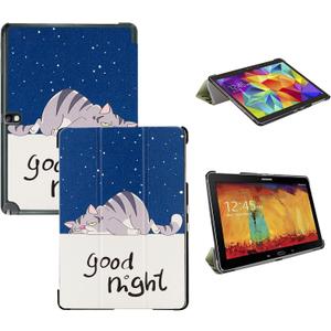 Tri-Fold Case Compatible with Samsung Galaxy Note 10.1 inch SM-P600 P601 P605 Tablet and Samsung Galaxy Tab Pro 10.1 SM-T520/T525(2014 Edition) - Premium PU Leather Tri-Fold Cover with Auto Sleep/Wake (One Size, Blue Cat)