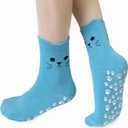 Cute Pilates Crew Grippy Socks for Women - Cat Paw Yoga Gripper Non Slip Sock for Barre,Barefoot,Hospital,Fitness (Blue)