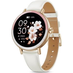 Smart Watches for Women, 1.27'' HD Round Ladies Fitness Trackers with Heart Rate/SpO2 Monitor Sleep/Calorie/Step Tracker 100+ Sports Modes IP68 Waterproof for Android/iOS, Rose Gold/Off White