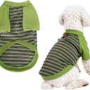 Pistha Dog Tshirt Striped Shirts for Dogs Clothes Stretchy Puppy T-Shirts with Metal Buckle for Small Medium Dog Boys Girls (Green, Small)
