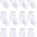 ZAPLES Baby Non Slip Grip Crew Socks with Anti Skid Soles for Infants Toddlers Kids Boys Girls (4-7 Years, White)
