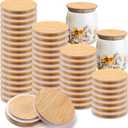 Roowest 40 Pcs Yogurt Jar Lids Bulk Compatible with Oui Yogurt Jars, Natural Bamboo Wooden Lids Round Reusable Canning Covers with Silicone Sealing Rings for Cookie Coffee Kitchen Food Airtight Store