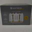 West Bend Timeless 4-Slice Toaster with 7 Browning Levels, Bagel/Waffle/Defrost Settings, High-Lift Lever, Anti-Jam, Easy-Clean Crumb Tray, 4-Slice, White/Gold