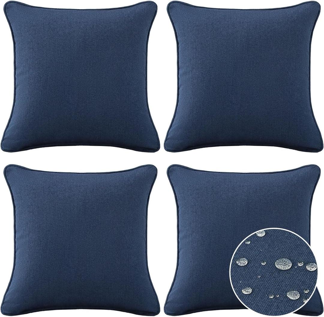 Sunbrella Decorative Outdoor Water Repellent Throw Pillows with Inserts, Set of 4, 18" x18" Pillows for Patio, Backyard, Bed, Couch, and Patio Furniture, Specrtum Indigo