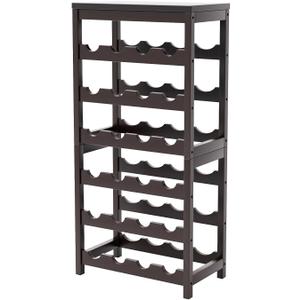 WRONWA 24 Botttle Wine Rack Freestanding Floor, 6 Tier Wine Rack Shelf with Table Top, Bamboo Wine Rack, Wine Storage Shelves Kitchen Bar Dining Room Living Room - Dark Brown