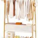 Bamboo Clothes Rack with Storage Box and Storage Shelf, Portable Extra Large Garment Rack Clothing Rack, Foldable Wardrobe For Entryway and Bed Room (L - 47.2 Inch)