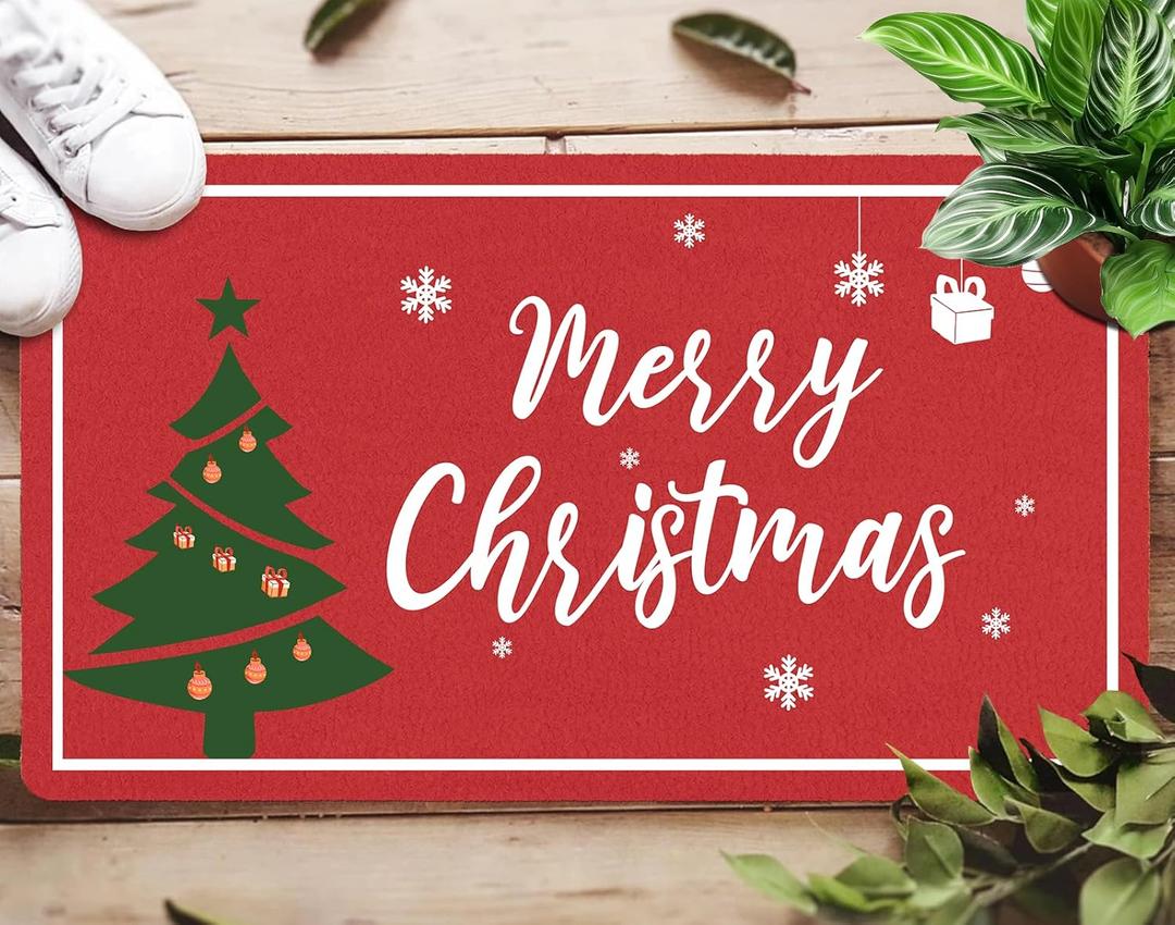 Oujilidemat Christmas Coir Doormat 30x17 Inch with Xmas Tree Design, Non-Slip Heavy Duty for Outdoor Porch, Merry Christmas Welcome Mat, Holiday Decoration