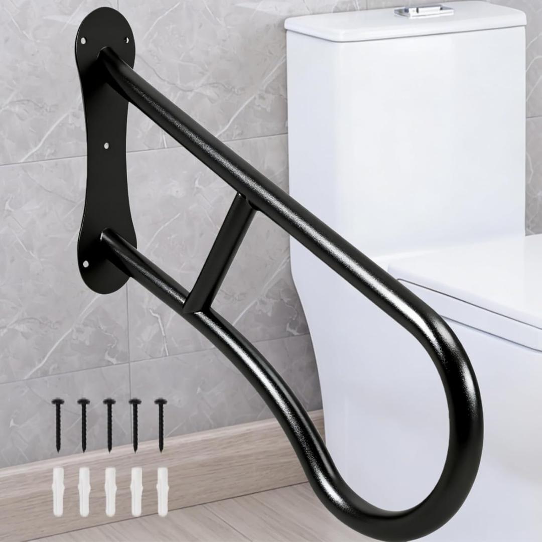 Tlence Handrails for Outdoor Steps, 23 Inch Weather Resistant Stair Railing for 1-3 Step, Wall Mount Safety Grab Bar with Non-Slip Crossbar, Heavy Duty Bent Hand Rail for Garage, Porch, Garden, Yard