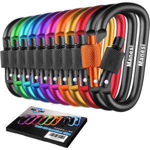 10 Pack Aluminum D Ring Key Rings Clips Locking Carabiner for Camping Fishing and Outdoor UseClips with Screw Gate Multicolored