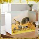 AmazingSpark 2 Set Grassland Diorama Box and Fake Grass Decor, Africa Safari Animal Diorama Project Supplies Set, Cardboard Display Case Kit & Artificial Grass with Double Sided Tapes for DIY Crafts