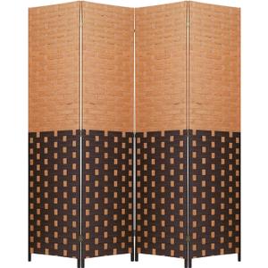 Room Divider 6FT Wall Divider 4 Panels Wood Mesh Hand-Woven Design Room Screen Divider Indoor Folding Portable Partition Screen, CM