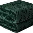 Exclusivo Mezcla Queen Size Fleece Blanket for Bed, Super Soft and Cozy Blankets All Season Use, Leaves Pattern, Plush Fuzzy Lightweight, Forest Green, 90x90 Inch