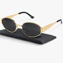 livho Retro Polarized Sunglasses - UV400 Protection, Oval Shape, Metal Frames - Matching Soft Case Inlcuded