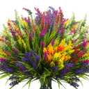 Grunyia Artificial Lavender Plants with Mixed Color Flowers, 20 Bundles, Outdoor Decorative Grass