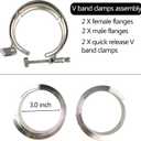 2 X 3 inch Quick Release V Band Clamp with Male Female Flanges 304 Stainless Steel for Turbo Downpipes, 2 Pack