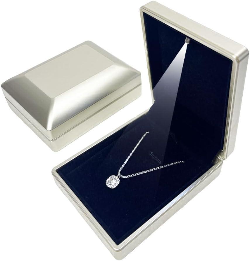2Pcs LED Pendant Necklace Box Stud Earring Jewelry Gift Box Diamond Jewelry Display Case for Proposal Valentine's Day Wedding Anniversary Birthday (Gold)