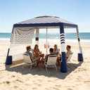 Hqeeun Beach Cabana, 8'X 8' Beach Canopy Tent Sun Shade, UPF 50+ Protection Silver-Coated Beach Tent Sun Shelter with Sandbags & Side Wall for Family, Portable Beach Shade, Easy Setup, Navy Stripes