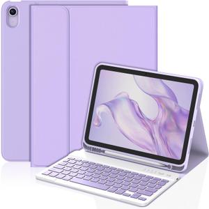 KBCASE for iPad Air 11 inch (M3/M2) 2025/2024 Case with Keyboard, Keyboard Case for iPad Air 5th/4th Gen/for iPad Pro 11 2018, Detachable Wireless Keyboard, with Pencil Holder(Purple)