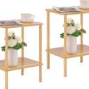 Apicizon 2 Tier End Table Set of 2, Small Side Table with Solid Wood Legs, Boho Bedside Table with Storage Shelf, Nightstand for Small Spaces, Bedroom, Living Room, Entryway, Easy Assembly, Natural