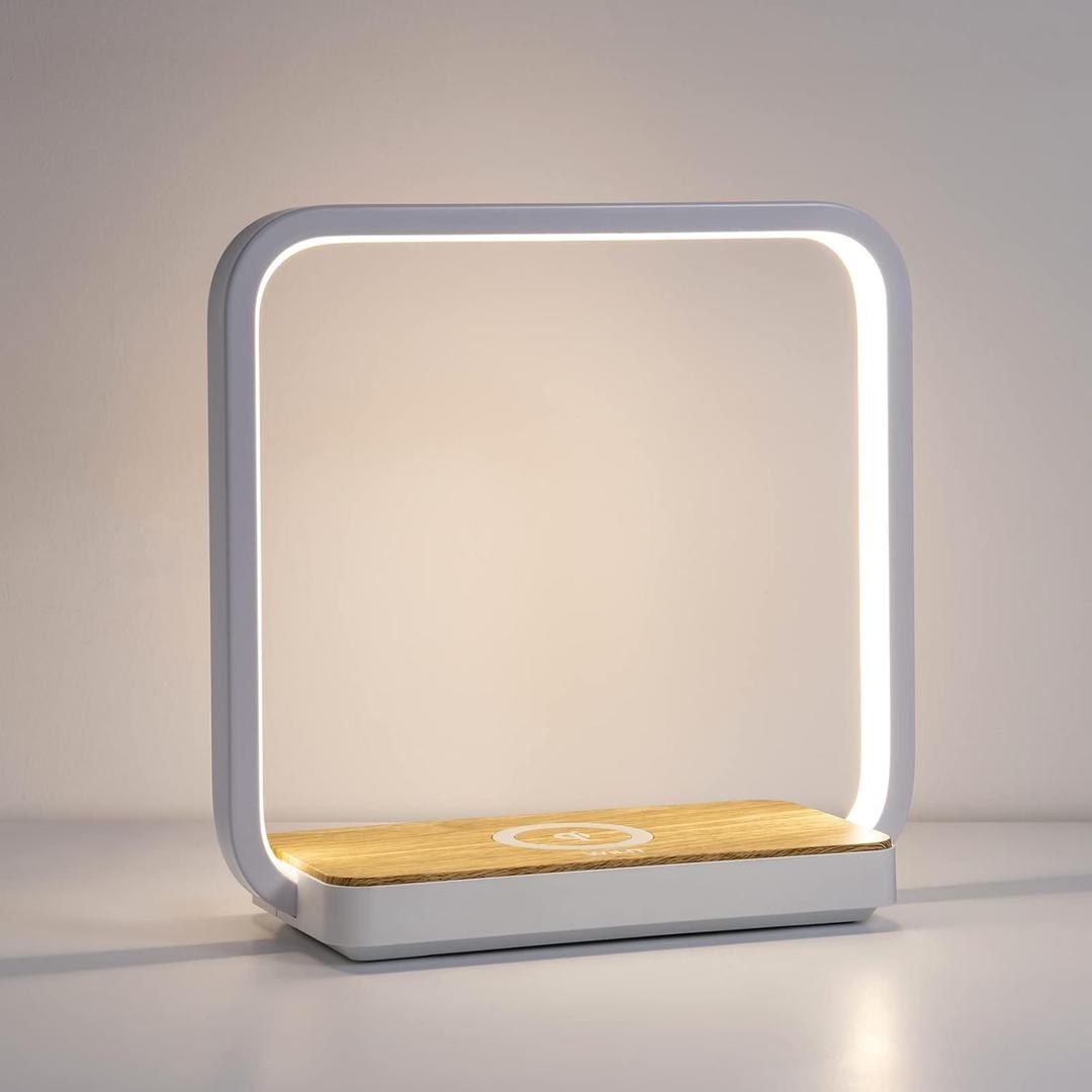 WILIT Bedside Lamp with Qi Wireless Charger, A13 Table lamp 3 Step Dimmable Touch Control Desk Lamp for for Living Room, Bedroom, Kids Room