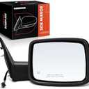 A-Premium Passenger Side Power Door Mirror - Compatible with Ram 1500 2014-2018, 1500 Classic 2019-2022, 2500 2013-2018 - Heated Manual Folding Textured Black - Replace# 55372066AS