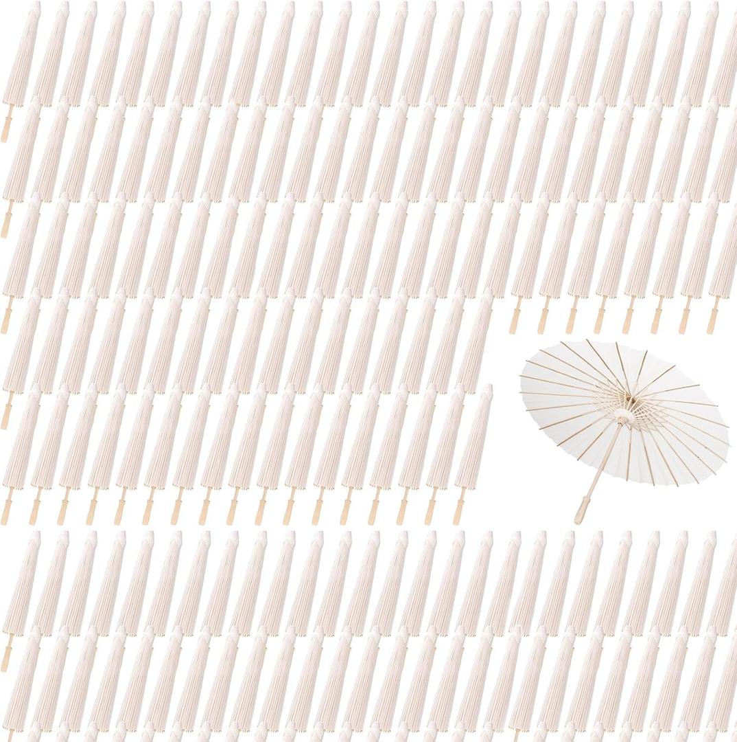 MBJZSL White Paper Umbrellas, 23.6 Inch Paper Parasol Umbrellas Chinese Japanese Style DIY Umbrellas Decorative Vintage Decor for Wedding Props 120pc