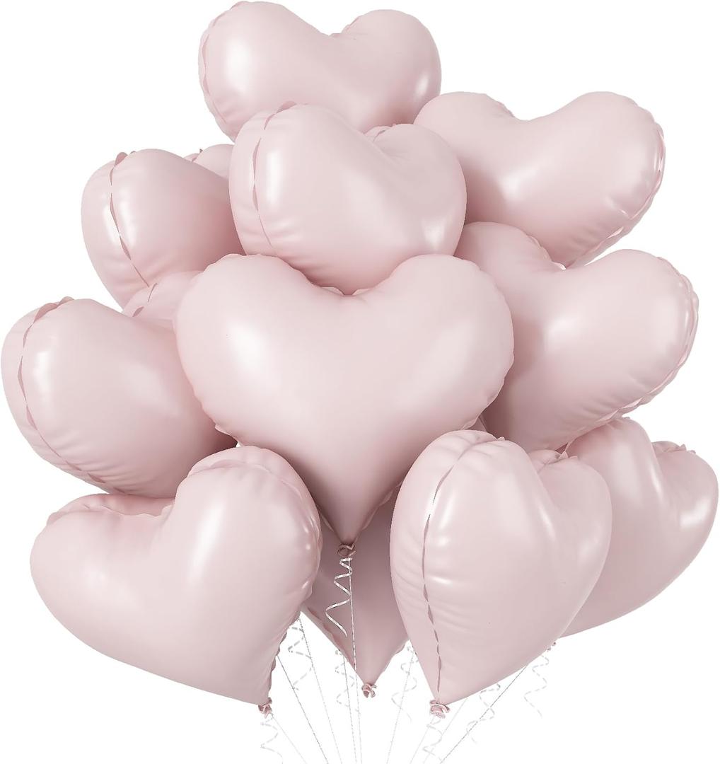 Pink Heart Balloons, 20 Inch Light Baby Pink Heart Shape Foil Mylar Balloons 10 Pcs Dusty Pink Boho Helium Balloon for Girls Women Birthday Party Bridal Baby Shower Engagement Supplies