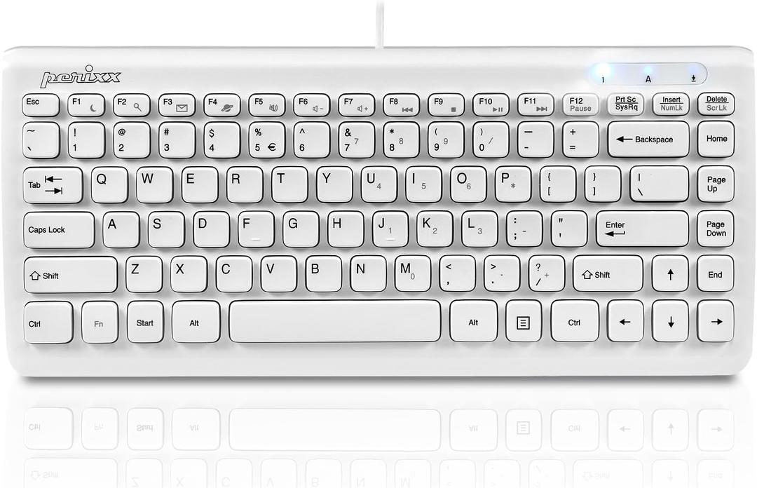 Perixx PERIBOARD-407W US, Wired USB Mini Keyboard with 11 Hot Keys - Glossy White - US English Layout