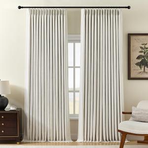 Pinch Pleated Linen Curtains 100% Blackout 96 Inches Long for Bedroom | Natural Black Out Thermal Insulated Curtain Room Darkening Memory Trained Pleat Window Drapes with Hooks, 2 Panels, 40"Wx96"L