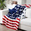 Patriotic Throw Blanket and Pillow Set Include 50 x 60 Star Stripe Fuzzy Throw Blanket and Star Pillow for Sofa Couch Bedroom Holiday Decor 250th Anniversary