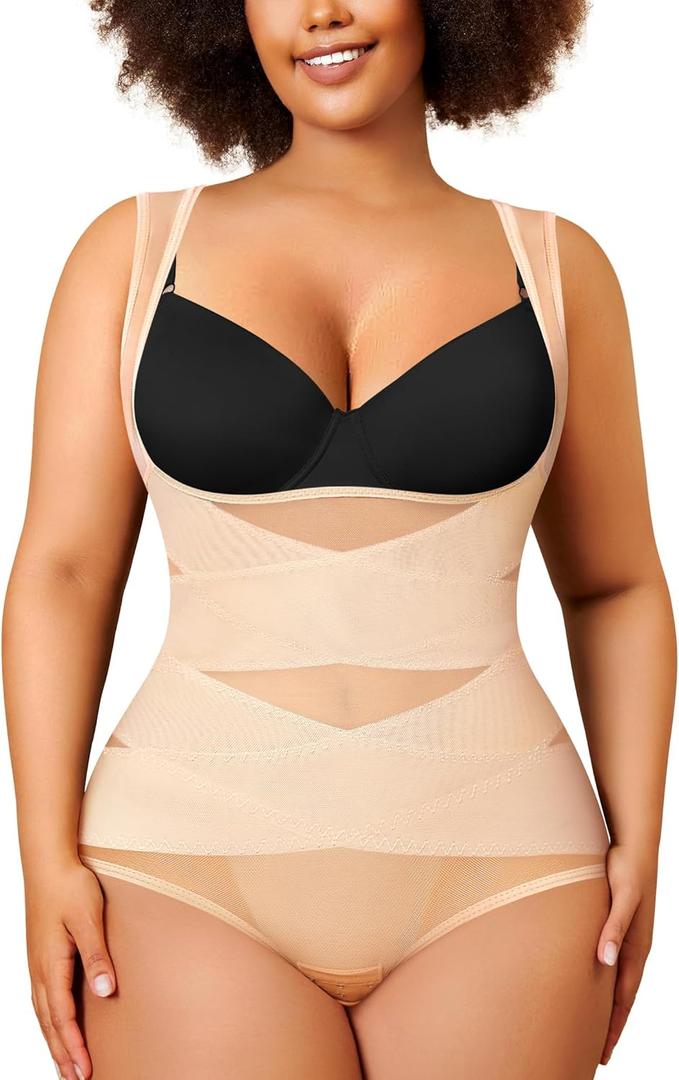 Nebility Plus Size Shapewear Bodysuit for Women Tummy Control Body Shaper Seamless Faja Colombian Waist Trainer Girdle (4X)