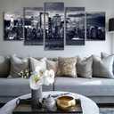 5 Parts New York City Canvas Wall Art Manhattan Skyline at Night Picture Prints Modern Home Office Wall Decoration Stretched Ready to Hang