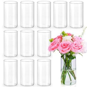 UPBUD 6 Inch Glass Cylinder Vases for Centerpieces | 11Pcs Clear Small Flower Vase for Wedding Decorations, Floating Candle Vases in Bulk, Hurricane Candle Holders for Table, Home Décor