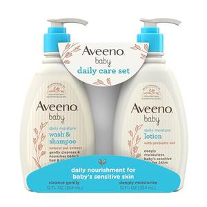 Aveeno Baby Daily Care Gift Set with Oat Extract & Prebiotic Oat, Contains Daily Moisturizing Body Lotion & Gentle 2-in-1 Baby Bath Wash & Shampoo, Hypoallergenic & Paraben-Free, Two Pack
