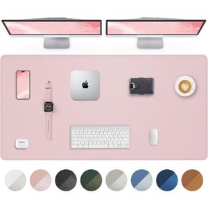 Leather Desk Pad Protector - 48 x 24 Computer Mat, Large Mouse Pad, Non-Slip, Waterproof PU Leather Blotter, Desk Cover for Office and Home (Light Pink)